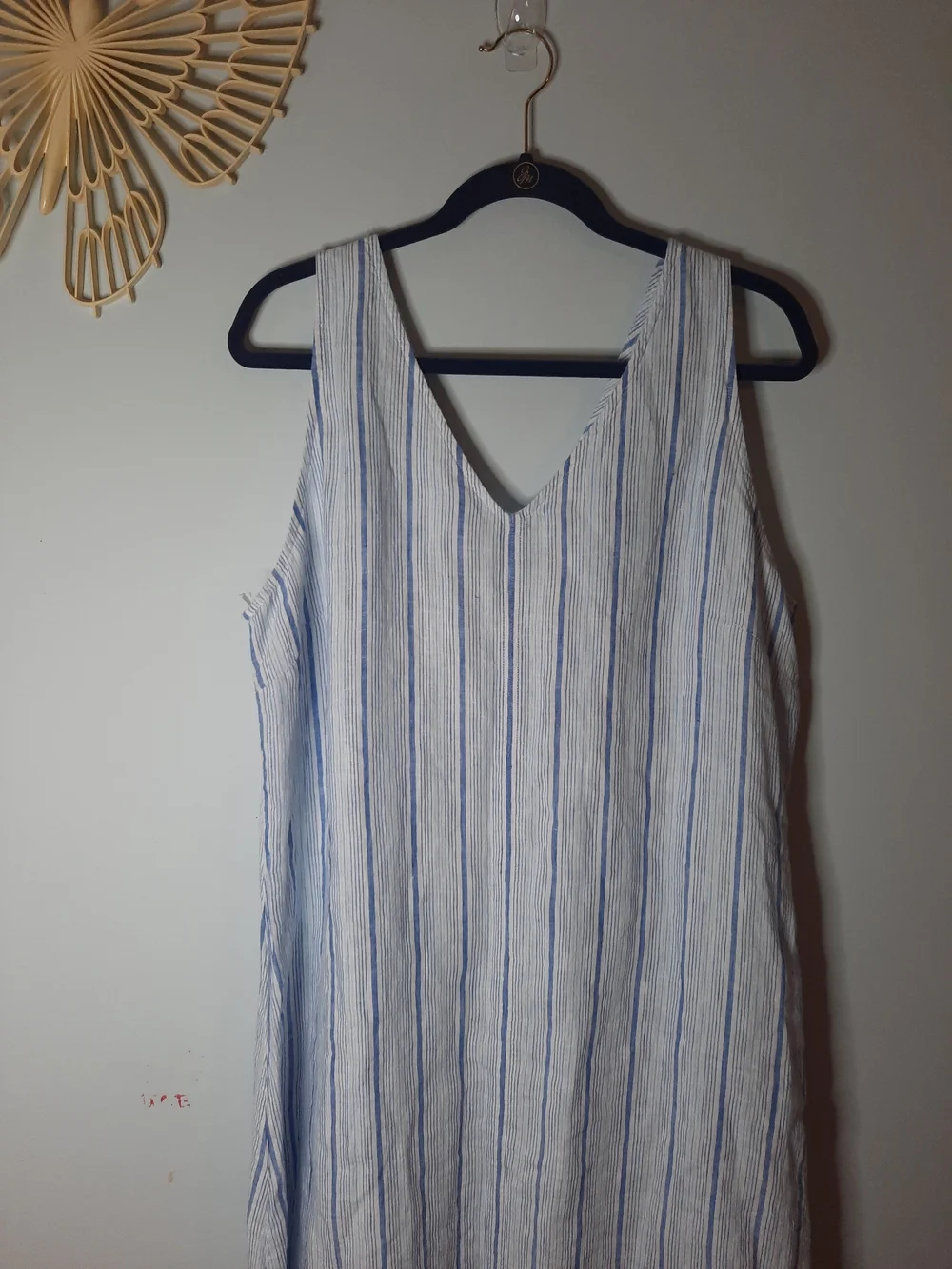 Talbots, 100% Linen Sz 16 Blue & White Striped V-Neck, Tank Maxi Dress, Coastal - Picture 3 of 5